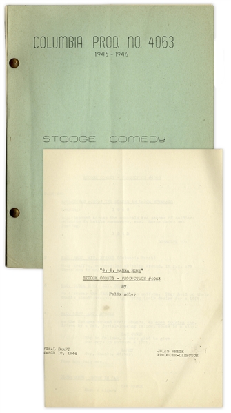 Moe Howard's 26pp. Script Dated March 1946 for The Three Stooges Film ''G.I. Wanna Home'' -- With Crossed-Out Annotations in Moe's Hand Throughout -- Very Good Plus Condition